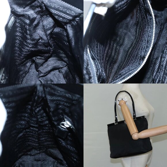 PRADA Hand Bag Nylon Leather Black Silver Auth 108371 - Picture 14 of 15